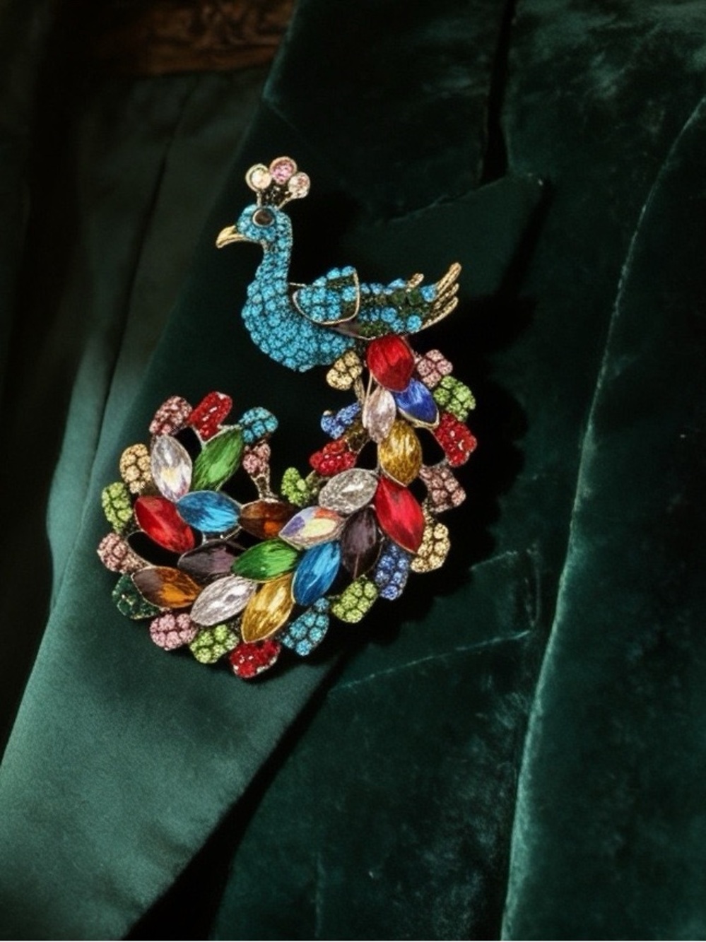 Gallery Vibrant Multicolor Crystal Peacock Brooch